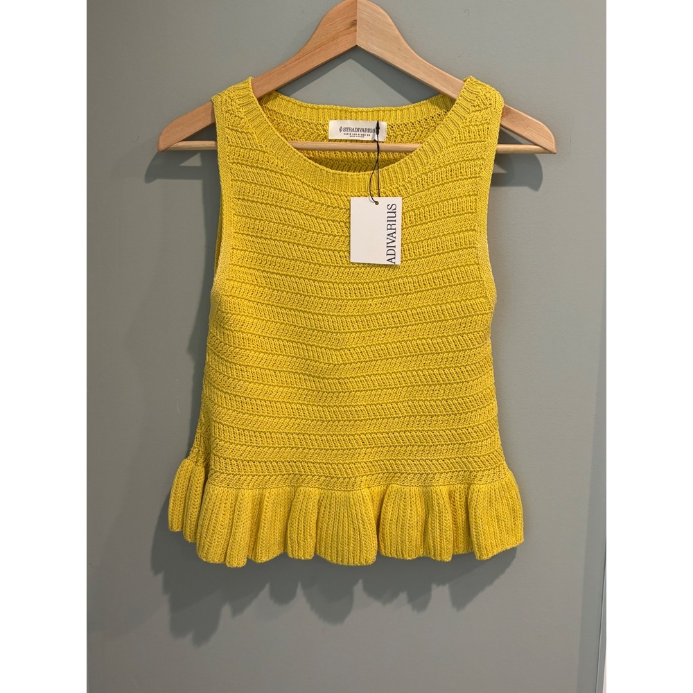 Stradivarius Yellow Knit Peplum Sleeveless Top Size S 1570/906/300